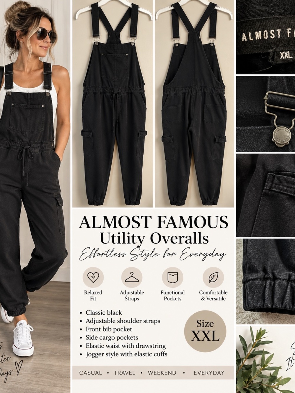 Almost Famous Black Utility Overalls Jumpsuit